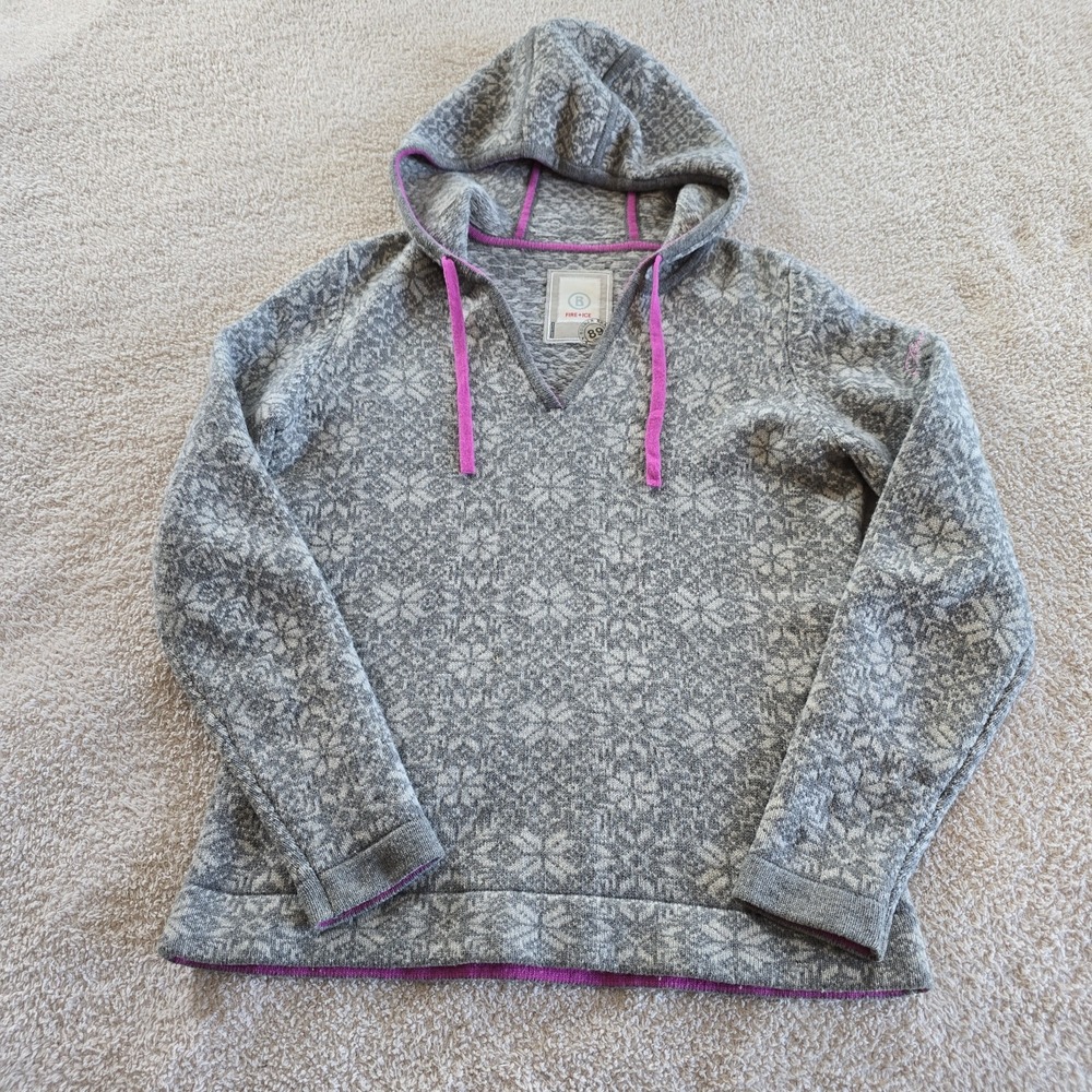 Bogner Fire & Ice 100% Lambswool Hooded Sweater Nordic Snowflake Motif Women's M